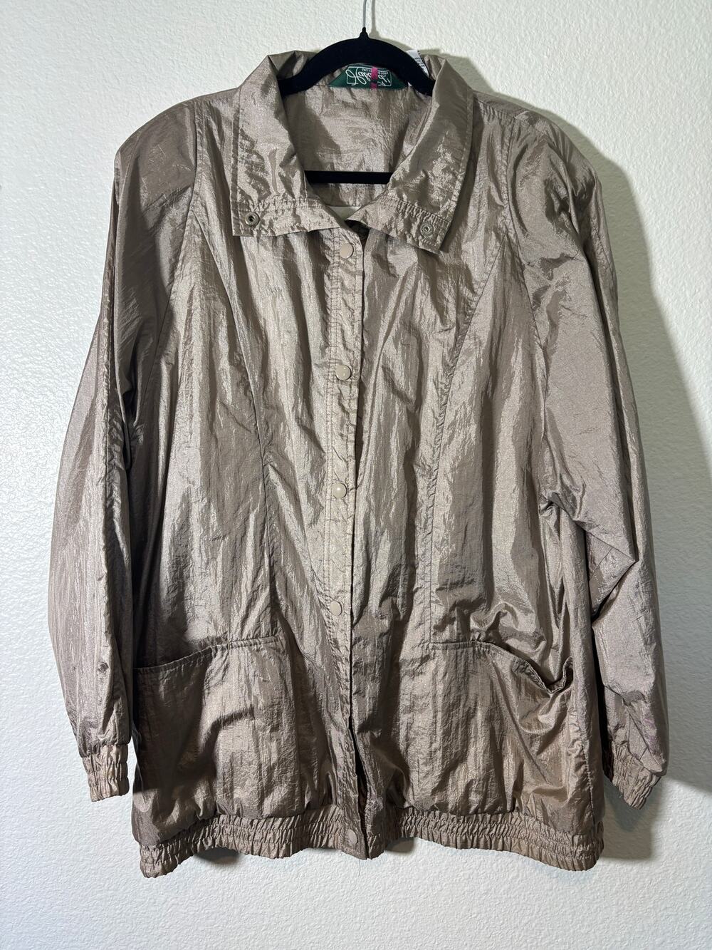Haband Women's Windbreaker Jacket Size XL Metallic Beige Button-Front Vintage